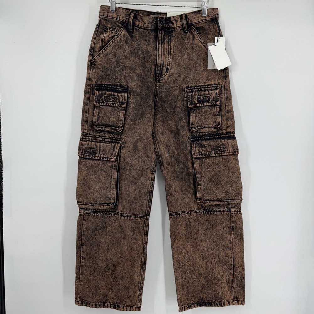 NEW BDG Urban Outfitters Skate Fit 32x29 Cargo Pants Brown Acid Wash Mens